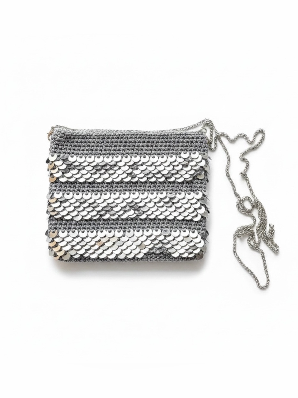Sequin Crochet Wristlet Clutch in Silver